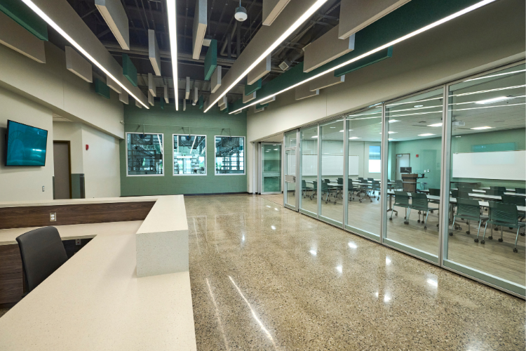 The lobby at the new MSU Dairy Cattle Teaching and Research Center.
